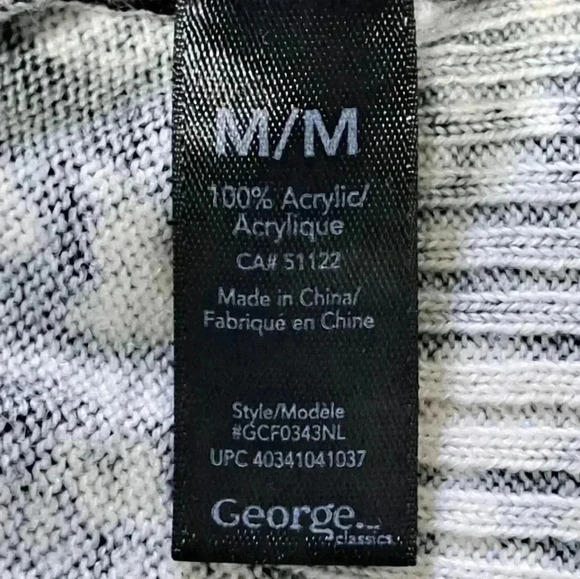George Sweater Black and White Print Cardigan Medium Crewneck Button Front - Picture 5 of 11